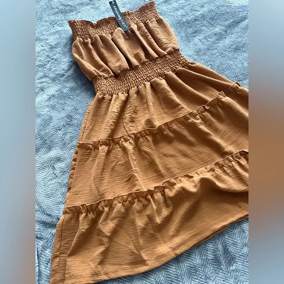 Tan Strapless Ruffled Sundress - Picture 2 of 2